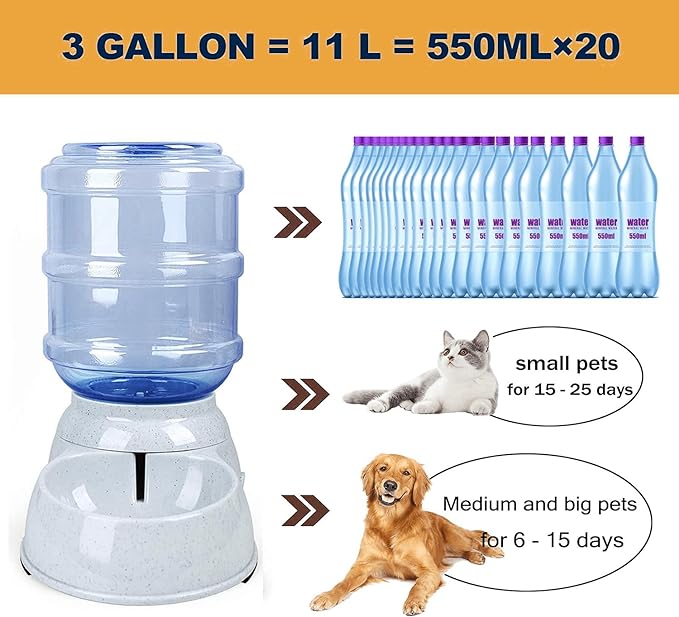 Automatic Dog Water Dispenser,3 Gallon| 11L Gravity Automatic Pet Water Dispenser Station,Pet Waterer for Large Dogs and Cats,Large Capacity Water Feeder for Cats and Large Dogs