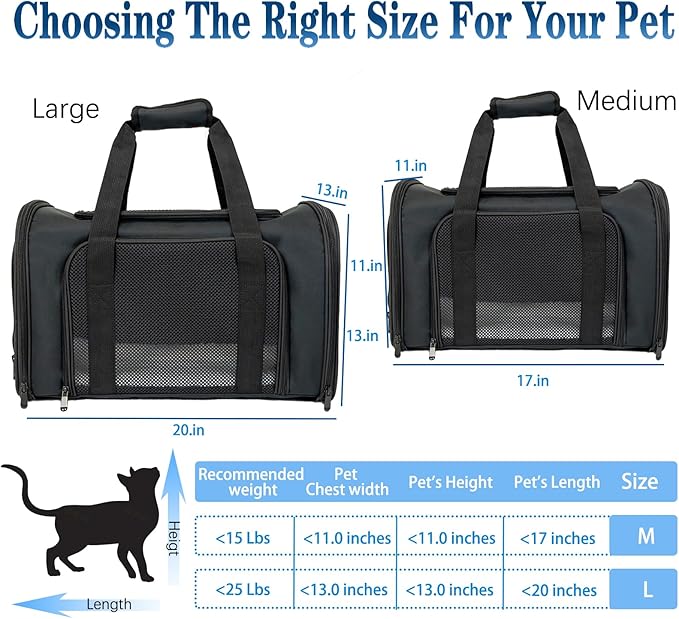 Dog Cat Carrier Pet Carriers for Small Medium Large Cats Dogs Carrier Soft Sided Small Puppy Dog Carrier Portable Foldable Airline Approved Dog Cat Travel Carrier Black Medium
