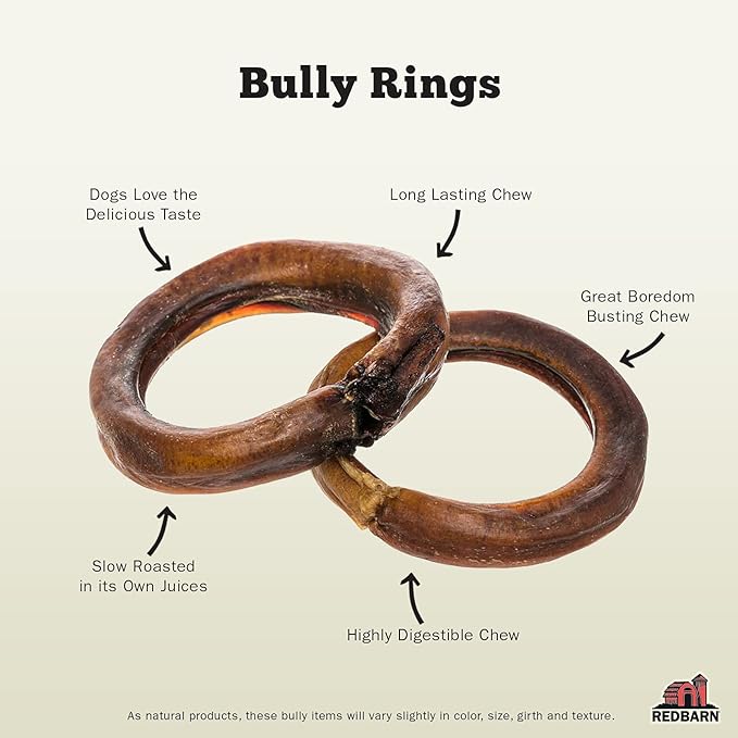 Redbarn All-Natural 4" Bully Stick Rings for Dogs - Premium Grain-Free & Rawhide-Free Single Ingredient Long Lasting Low Odor Dental Treat for Chewers - 3 Count