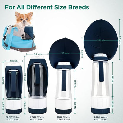 Dog Water Bottle, Pet Water Bottle with Food Container and Drinking Feeder, Leak Proof, BPA-Free, Portable Foldable Puppy Water cup Dispenser for Outdoor Walking, Travel, Small Dark Blue