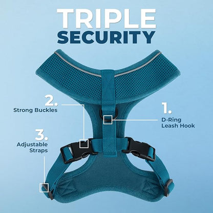 AeroLite No Pull Mesh Dog Harness with Lightweight, Soft, Breathable Chest Coverage, Reflective Stitching, and Adjustable Straps for Walking, Running, Training, Heavy Duty and Durable - Turquoise, XS
