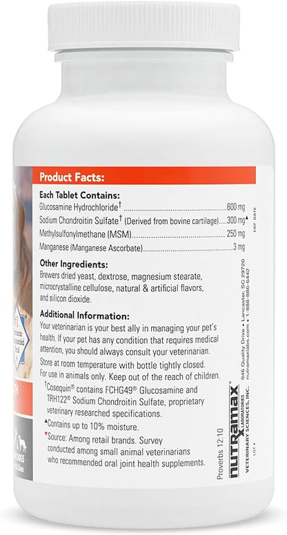 Nutramax Laboratories Cosequin Maximum Strength Joint Health Supplement for Dogs - With Glucosamine, Chondroitin, and MSM, 60 Chewable Tablets