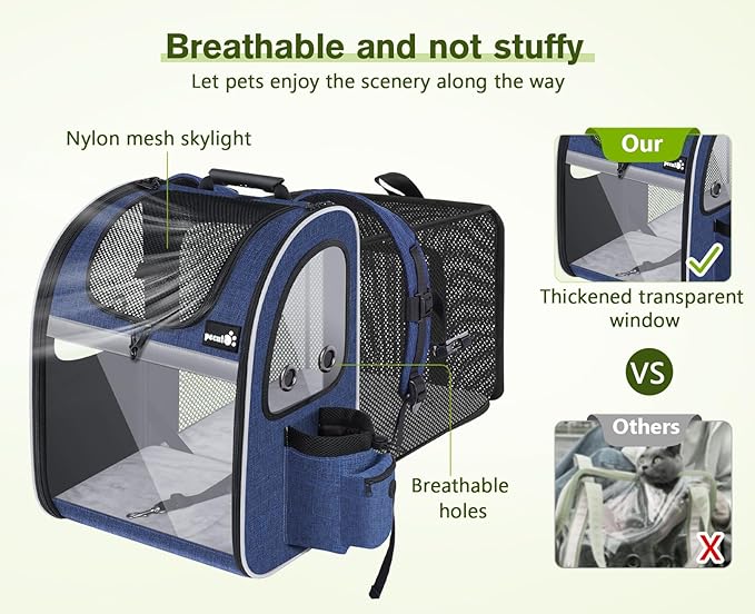 Pecute Pet Carrier Backpack, Cat Backpack Carrier, Expandable with Breathable Mesh for Small Dogs Cats Puppies, Dog BackPack Carrier for Hiking Travel Camping Outdoor, Hold Pets Up to 18 Lbs
