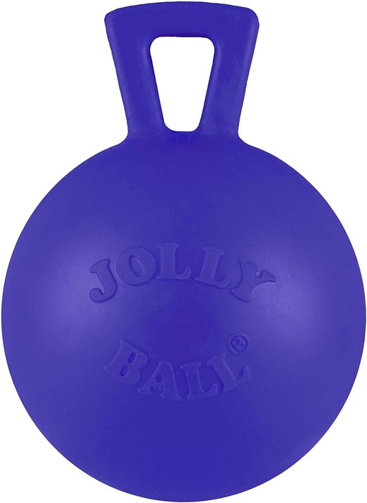 Jolly Pets Tug-n-Toss Heavy Duty Dog Toy Ball with Handle, 4 Inches/Petite, Blue (404 BL),Small Breeds