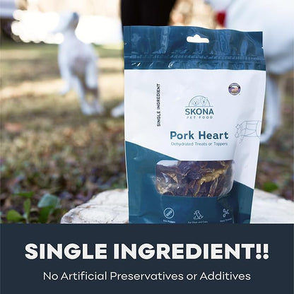 Skona Single-Ingredient Pork Heart Jerky Treats (4oz) | Dogs & Cats | Rich Vitamins, Protein, Taurine Boost | Dental Care, Hypoallergenic, USA Made