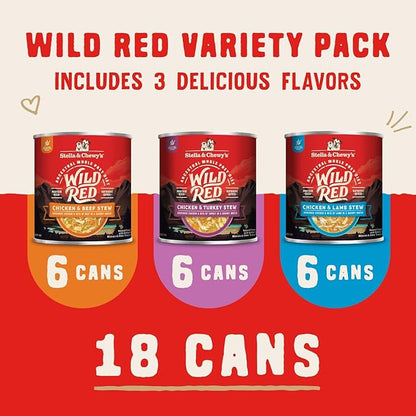 Stella & Chewy's Wild Red Stew High Protein Wet Dog Food Large Variety Pack Bundle, 10 Ounce Cans (Pack of 18)