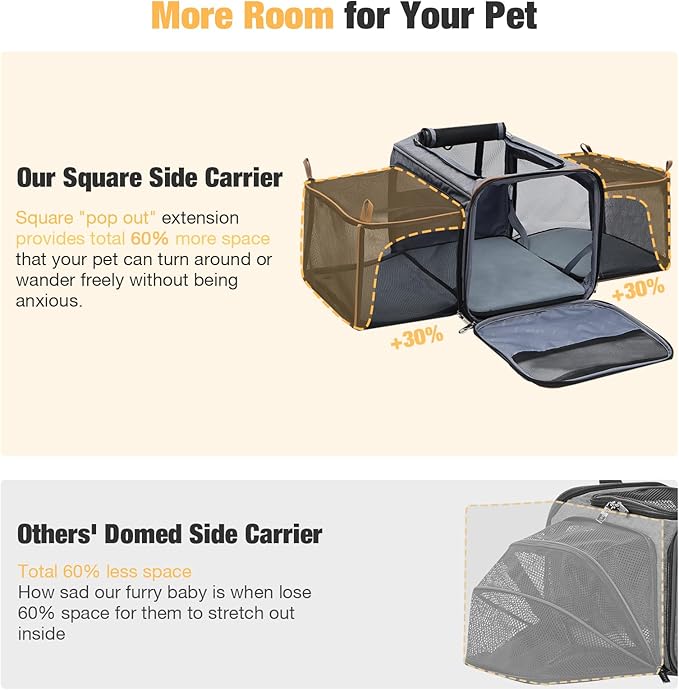 Lekereise Airline Approved Cat Dog Carrier with Wheels Expandable Rolling Pet Carrier for Medium Dogs and Cats Under 15 25LBS, Pet Travel Carrier on Wheels, Grey