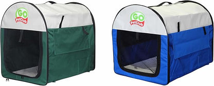 Go Pet Club 18" Rounded Top Soft Collapsible Dog Crate, Portable Pet Carrier, Thick Padded Pet Travel Crate for Indoor & Outdoor, Soft Sided Pet Foldable Kennel Cage with Durable Mesh Windows, Blue
