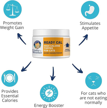 Under the Weather Ready Cal Powder for Cats | High-Calorie, Weight Gainer, Appetite Stimulant, Energy Booster Pet Supplement | 8 Ounces