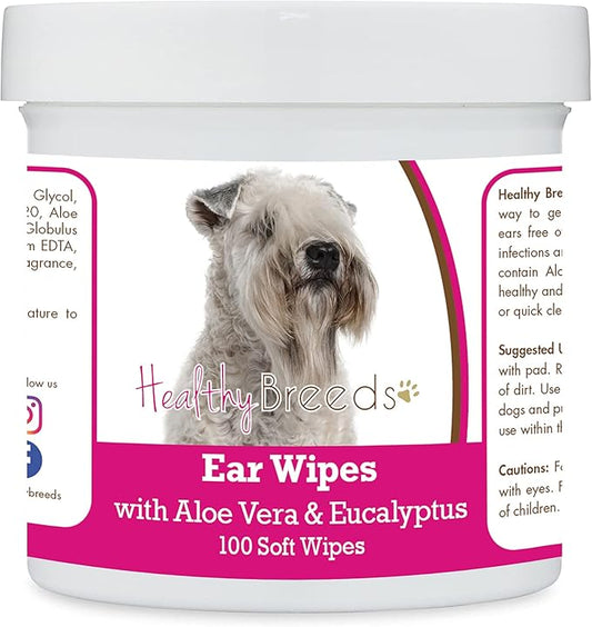 Healthy Breeds Soft Coated Wheaten Terrier Ear Cleaning Wipes with Aloe & Eucalyptus for Dogs 100 Count