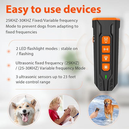 Anti barking device, Rechargeable ultrasonic dog repeller, up to 23 Ft Effective Control Range, Safe for Human & Dogs, Portable Indoor & Outdoor, Dog Training & Behavior Aids (Black Orange)