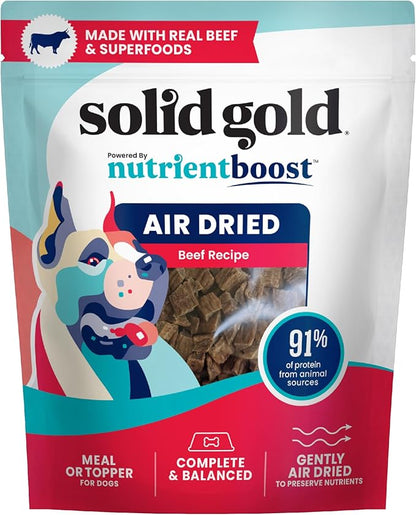 Solid Gold Air Dried Dog Food Toppers for Picky Eaters - Healthy Dog Treats Made with Real Beef to Serve as Meal Topper or Dog Treat - Supports Muscle Growth, Immunity, and Healthy Digestion - 4 oz