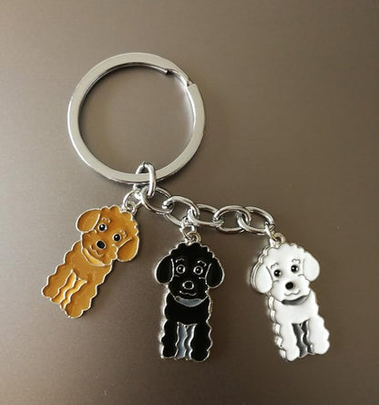 Dog Keychain, Pet Pendant Key-Ring, Cute Puppy ID Tags Metal Key Ring for Dog Lover (Three Color Poodle)