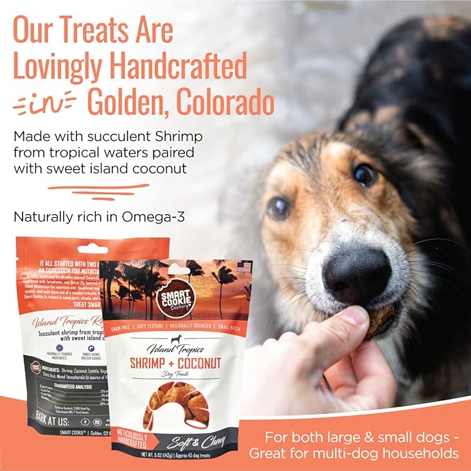 All Natural Dog Treats - Shrimp & Coconut - Training Treats for Dogs with Allergies, Sensitive Stomachs - Soft Dog Treats, Chewy, Grain Free, Human-Grade, Made in USA - 5oz, Pack of 3