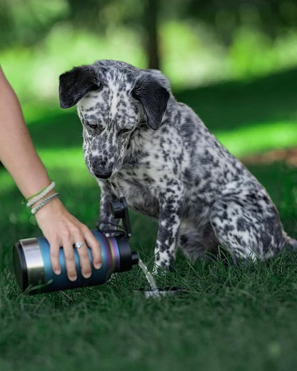 IRON °FLASK Portable Dog Water Bottle & Bowl - All-in-One Travel Accessories Pet Food & Liquids for Car, Hiking, Camping - Leak-Proof, Double Walled, Insulated - 32 oz, 2 Dog Bowls - Dark Pine