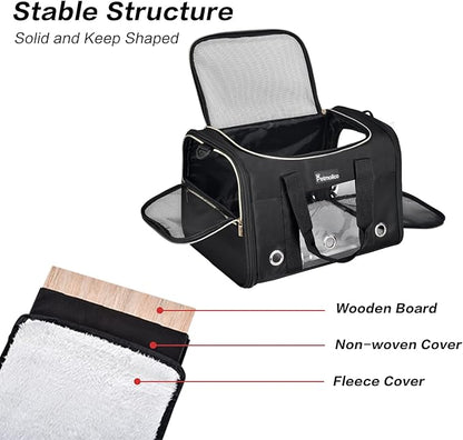 Petmolico Cat Carrier Dog Carrier, Airline Approved Soft Pet Travel Carrier with 3 Open Doors Mesh Windows for Cats Puppy 16 lbs, Black