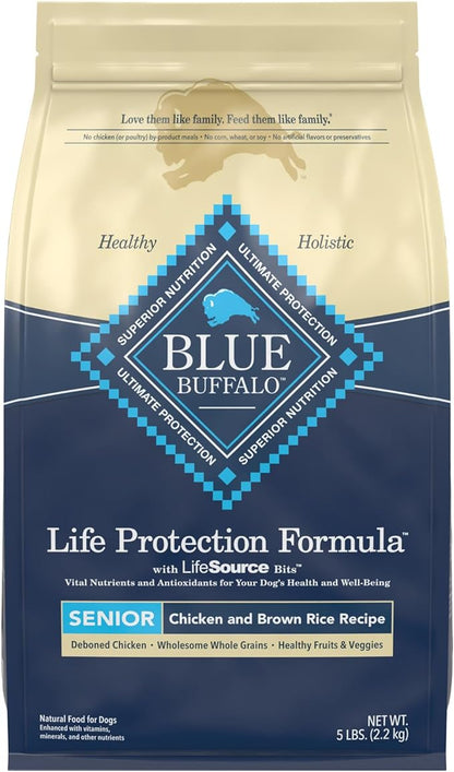 Blue Buffalo Life Protection Formula Natural Senior Dry Dog Food, Chicken and Brown Rice 5-lb Trial Size Bag