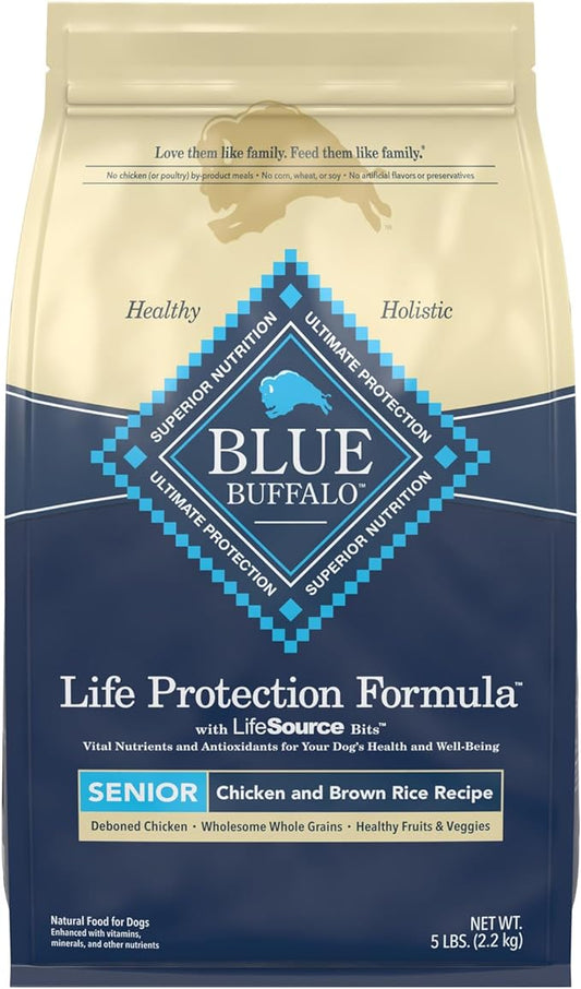 Blue Buffalo Life Protection Formula Natural Senior Dry Dog Food, Chicken and Brown Rice 5-lb Trial Size Bag