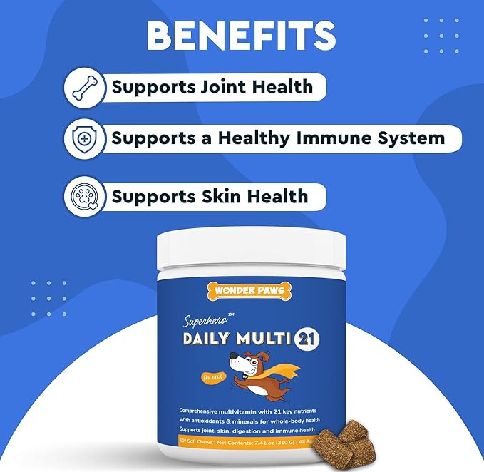 Premium Multivitamin for Dogs Daily Multi for Immune, Mood, Joint, Skin, Heart & Digestive Health - 21 in 1 Dog Multivitamins for Optimal Health Essential - 60 Multivitamin Dog Chews