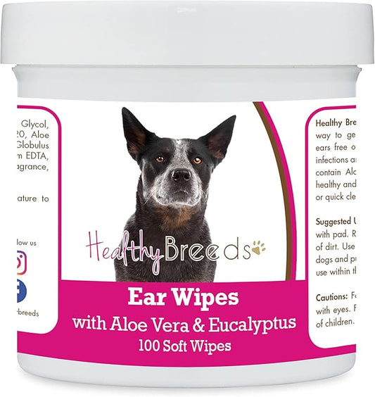 Healthy Breeds Australian Cattle Dog Ear Cleaning Wipes with Aloe & Eucalyptus for Dogs 100 Count