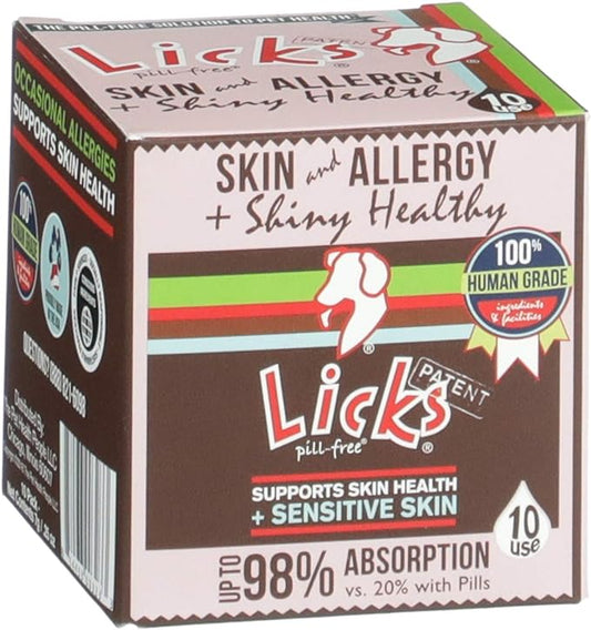 Licks Pill-Free Dog Skin and Allergy - Omega 3 Dog Allergy Relief - Dog Vitamins & Supplements for Itch Relief - Turmeric Supplement for Dog Skin - Gel Packets - 10 Use