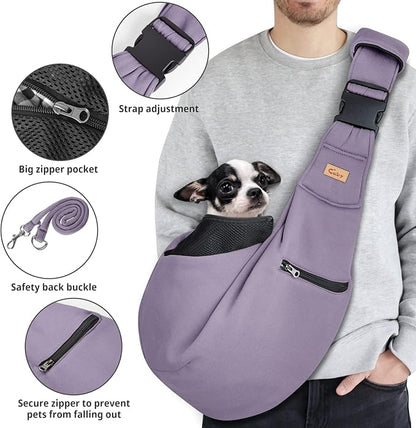 Cuby Dog and Cat Sling Carrier - Hands Free Reversible Pet Papoose Bag - Soft Pouch and Tote Design - Suitable for Puppy, Small Dogs Cats Outdoor (Purple, Adjust strap 2.0)