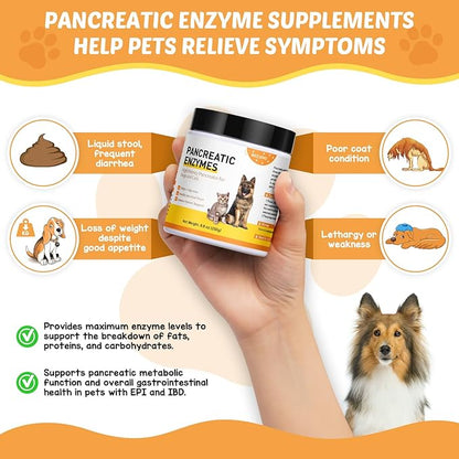 8.8 Ounces Pancreatic Enzymes for Dogs | 10x Pancreatin Formula |Dog Digestive Enzymes for EPI Pets | Support Digestive Stress, Pancreatic Concerns, and Healthy Weight Management