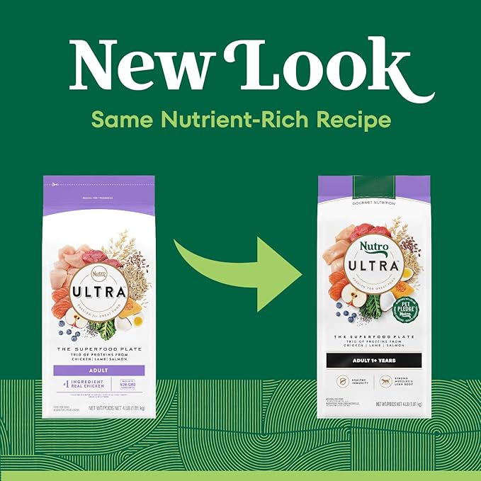 Nutro Ultra Adult High Protein Natural Dry Dog Food with a Trio of Proteins from Chicken, Lamb and Salmon, 4 lb. Bag