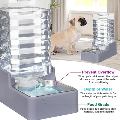 Sfozstra 9L Upgraded Dog Water Bowl Dispenser, Stainless Steel Bowl, Automatic Gravity Cat Water Dispenser, BPA-Free, Large Capacity Water Dispenser with Two Caps and Filters (Light Gray,9L+)