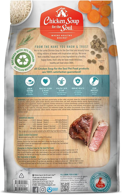 Chicken Soup for the Soul Pet Food - Adult Dog - Beef and Brown Rice Recipe 4.5 LB Soy Free, Corn Free, Wheat Free Dry Dog Food Made with Real Ingredients