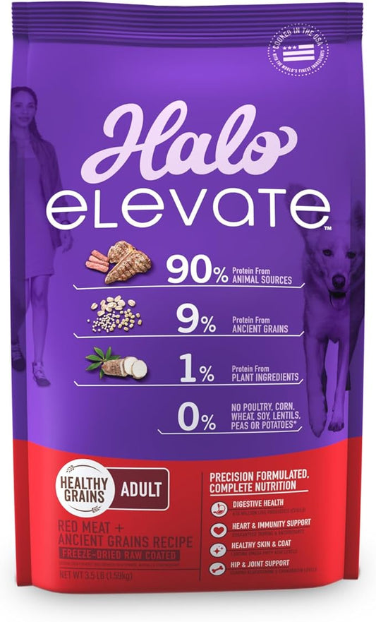 HALO Elevate Dry Dog Food, Healthy Grains Red Meat Recipe, 3.5lb