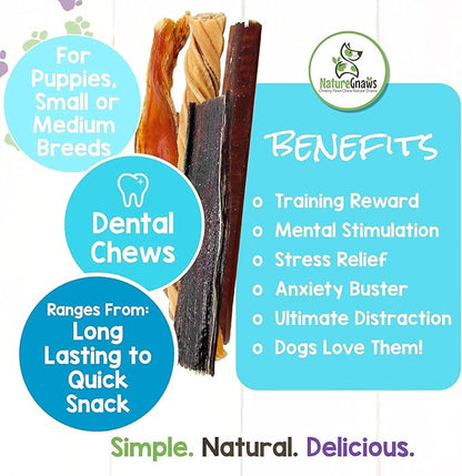 Nature Gnaws Variety Pack - Long Lasting Dog Chews for Dogs - Combo Pack of Bully Sticks, Beef Gullet and More - Dental Chews - Puppy Training Reward