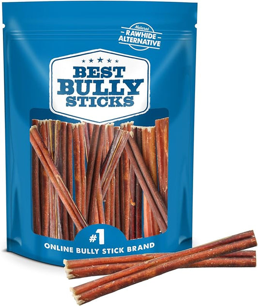 Best Bully Sticks 6 Inch Odor Free Bully Sticks for Dogs, 20 Pack, Bulk Bag 100% Natural, Grass-Fed Beef, Digestible Bully Bones, Grain and Rawhide Free, Odorless Dog Bully Sticks for Large Dogs
