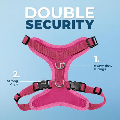 Voyager Step-in Lock Dog Harness w Reflective Dog Leash Combo Set with Neoprene Handle 5ft - Supports Small, Medium and Large Breed Puppies/Cats by Best Pet Supplies - Fuchsia, S