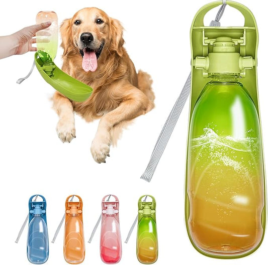 19oz Dog Water Bottle, Collapsible Dog Travel Water Bottle, Portable Dog Water Dispenser with Foldable Drinking Cup Bowl for Walking, Hiking, Lightweight, Leak-Proof, BPA Free, Green