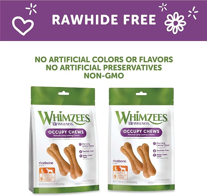 WHIMZEES by Wellness Rice Bone Natural Dog Dental Chews, Long Lasting Treats, Freshens Breath, For Dogs 25-60 lbs, 9 count