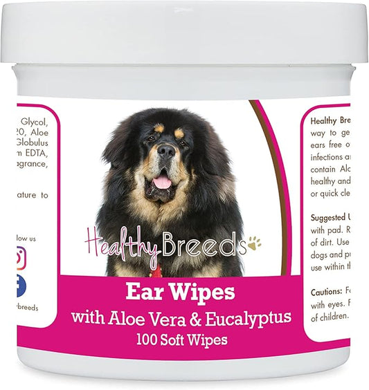 Healthy Breeds Tibetan Mastiff Ear Cleaning Wipes with Aloe & Eucalyptus for Dogs 100 Count