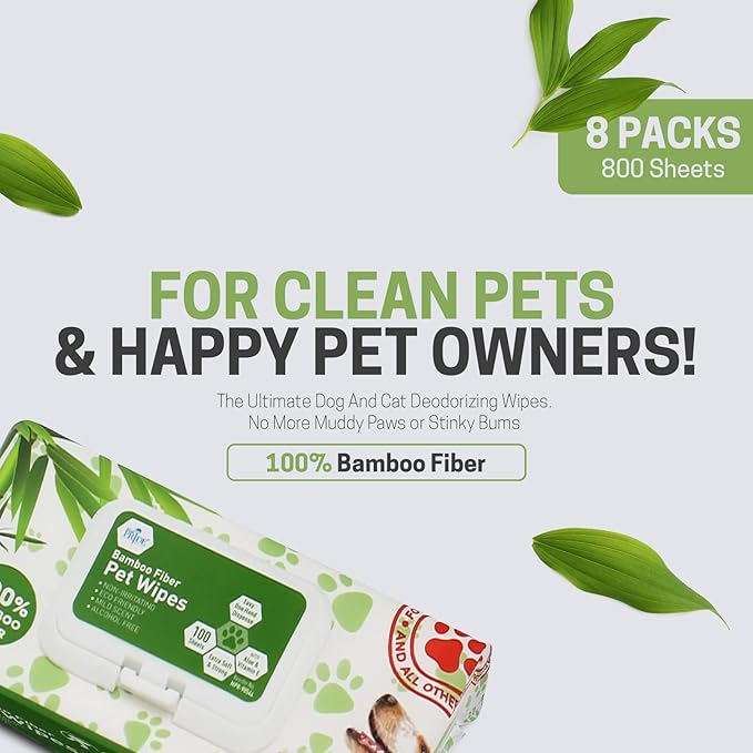 MED PRIDE Pet Wipes XL [8 Packs = 800 Wipes] 8”x8” - 100% Bamboo Fiber Hypoallergenic Dog and Cat Cleaning Wipes with Aloe Vera- Alcohol and Paraben-Free Deodorizing Pet Wipes- Dog/Puppy Bath Wipes