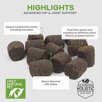 Only Natural Pet Get Up & Go Herbal Joint Support Supplement for Dogs - Holistically Formulated with Corydalis & Turmeric Hip & Joint Daily Vitamin for Senior Dog - Bacon Flavor - 60 Soft Chews