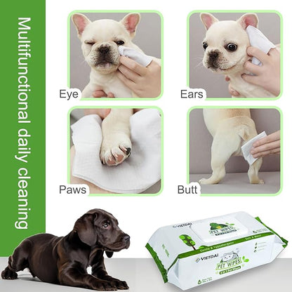 VIETDAI Dog Wipes for Paws and Butt Cleaning Deodorizing Pet Grooming Bath Wipes with Aloe Vera and Vitamin E Hypoallergenic Cat Wipes for Eyes Ears Face Body Fur - 400 Count Puppy Wipes