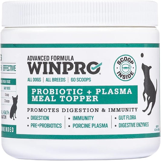 WINPRO Dog Probiotic Powder Meal Topper, Spray Dried Plasma with Prebiotics and Probiotics for Digestive Support and Gut Health for Dogs, All Breeds, Ages, and Sizes, 60 Scoops, Made in USA