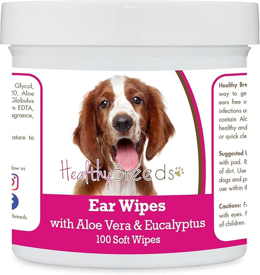 Healthy Breeds Welsh Springer Spaniel Ear Cleaning Wipes with Aloe & Eucalyptus for Dogs 100 Count