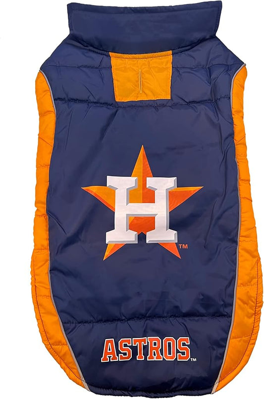 Pets First MLB Houston Astros Puffer Vest for Dogs & Cats, Size Small. Warm, Cozy, and Waterproof Dog Coat, for Small and Large Dogs/Cats. Best MLB Licensed PET Warming Sports Jacket (AST-4081-SM)