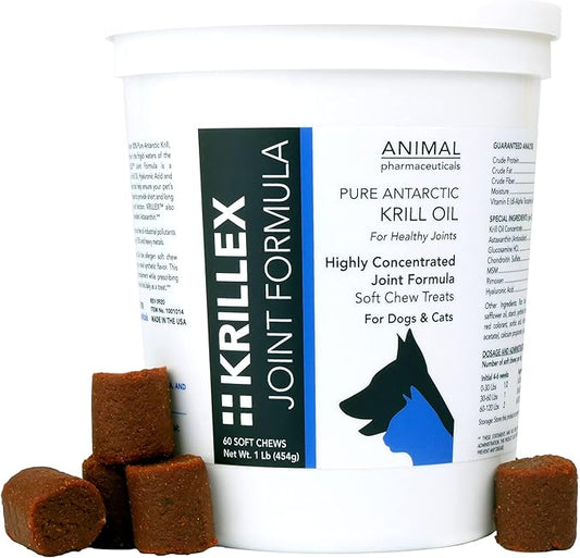 Krillex Joint Formula & Omega 3 Krill Oil for Dogs & Cats - Glucosamine for Dogs - Chondroitin, MSM, & Hyaluronic Acid for Joint Care - Cheese Flavor Chews - 60 ct