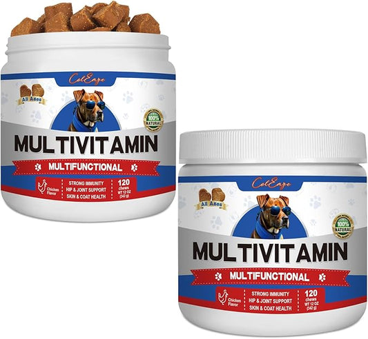 Multivitamin Dog Supplement [2Pack ] with Glucosamine, Probiotics, Fish Oil - Promotes Healthy Skin and Coat, Supports Joint Health and Digestive Function (Chicken Flavor 240 Ct)