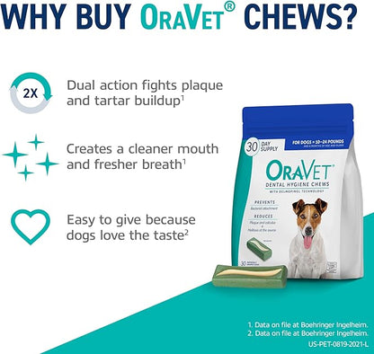 ORAVET Dental Chews for Dogs, Oral Care and Hygiene Chews (Small Dogs, 10-24 lbs.) Blue Pouch, 30 Count