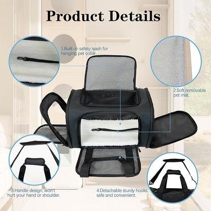 Dog Cat Carrier Pet Carriers for Small Medium Large Cats Dogs Carrier Soft Sided Small Puppy Dog Carrier Portable Foldable Airline Approved Dog Cat Travel Carrier Black Medium