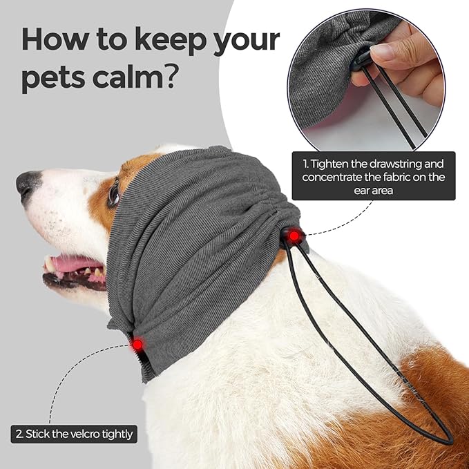 HEYWEAN Quiet Ears for Dogs Calming Headband with No Flap Ear Wraps for Anxiety Relief & Noise Protection Dog Ear Muffs with Velcro for Grooming Bathing Grey Small
