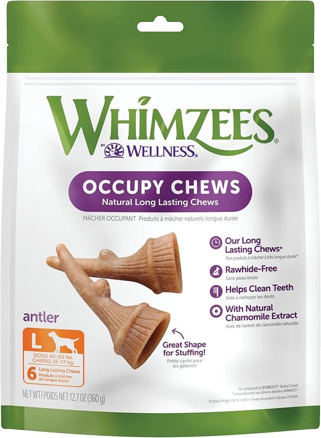 WHIMZEES by Wellness Occupy Antler Natural Dental Chews for Dogs, Long Lasting Treats, Grain-Free, Freshens Breath, Large Breed, 6 count