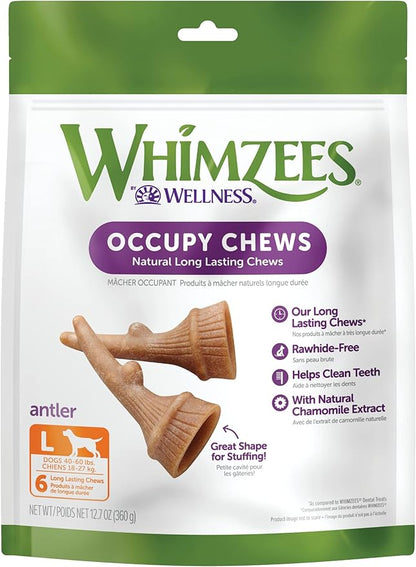 WHIMZEES by Wellness Occupy Antler Natural Dental Chews for Dogs, Long Lasting Treats, Grain-Free, Freshens Breath, Large Breed, 6 count
